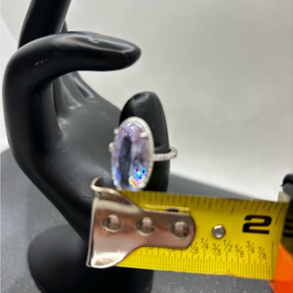 Gorgeous, solitaire, purple white silver tone, rhinestone ring 6 - Picture 10 of 11